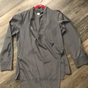 Silky Grey striped wrap blouse.  Size 12
